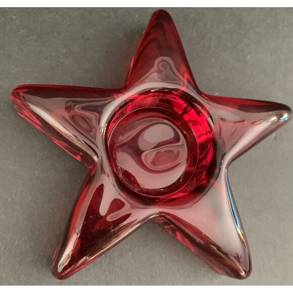 Set of 2 Red Glass Star Candle Holders – Tealight Votive Holiday Decor - Picture 3 of 4